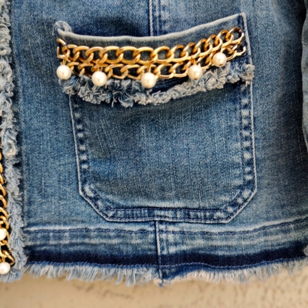 Chicos chain and pearl jean jacket - Picture 3 of 5